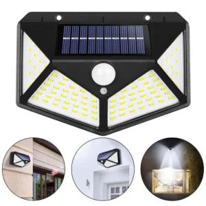 Luminária Solar de Parede 100 LED com Sensor de Movimento e 3 Modos de Iluminação à Prova D’Água