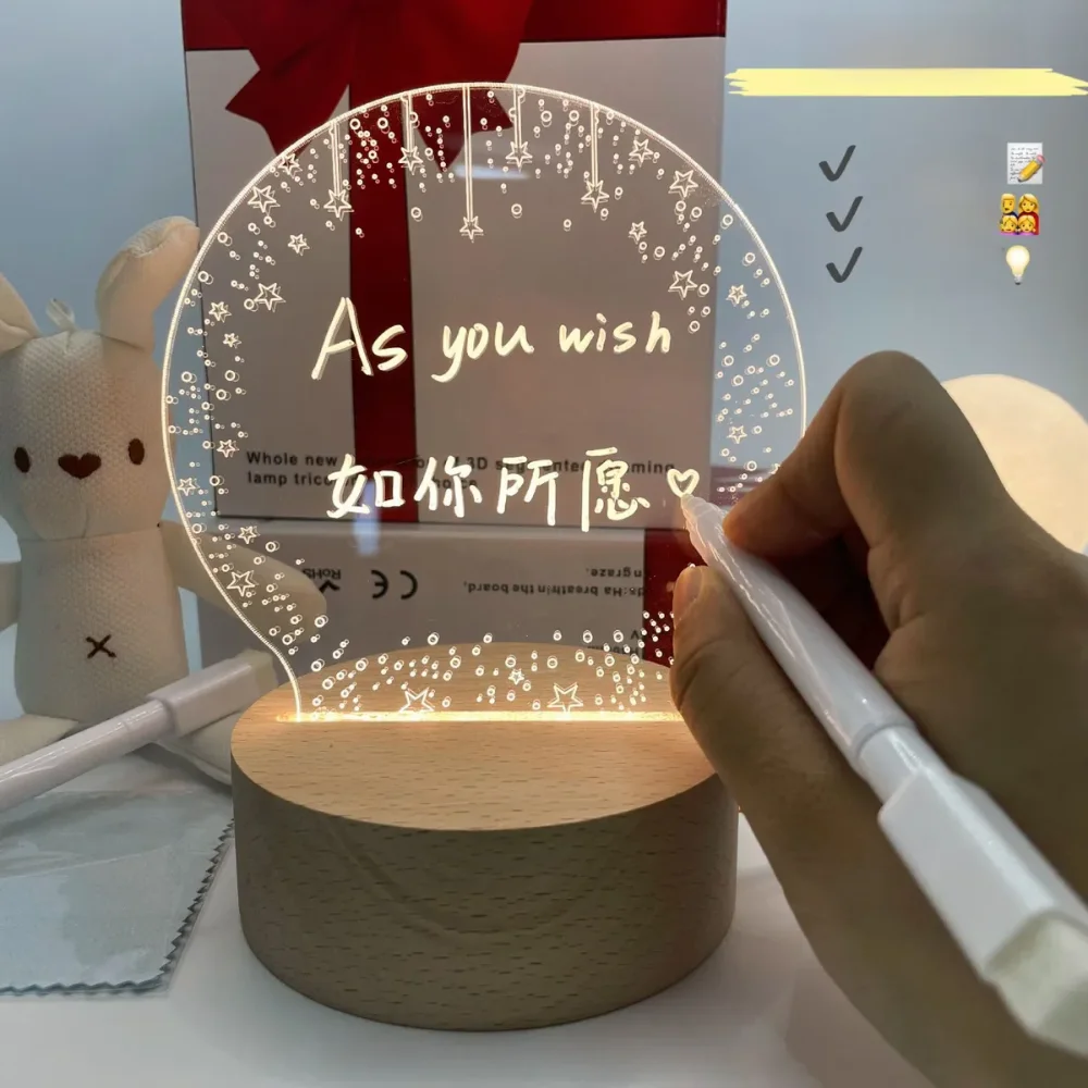 Luminária 3D de Mesa com LED e Caneta – Efeito Ilusão Óptica, Escrita Personalizável e 7 Cores