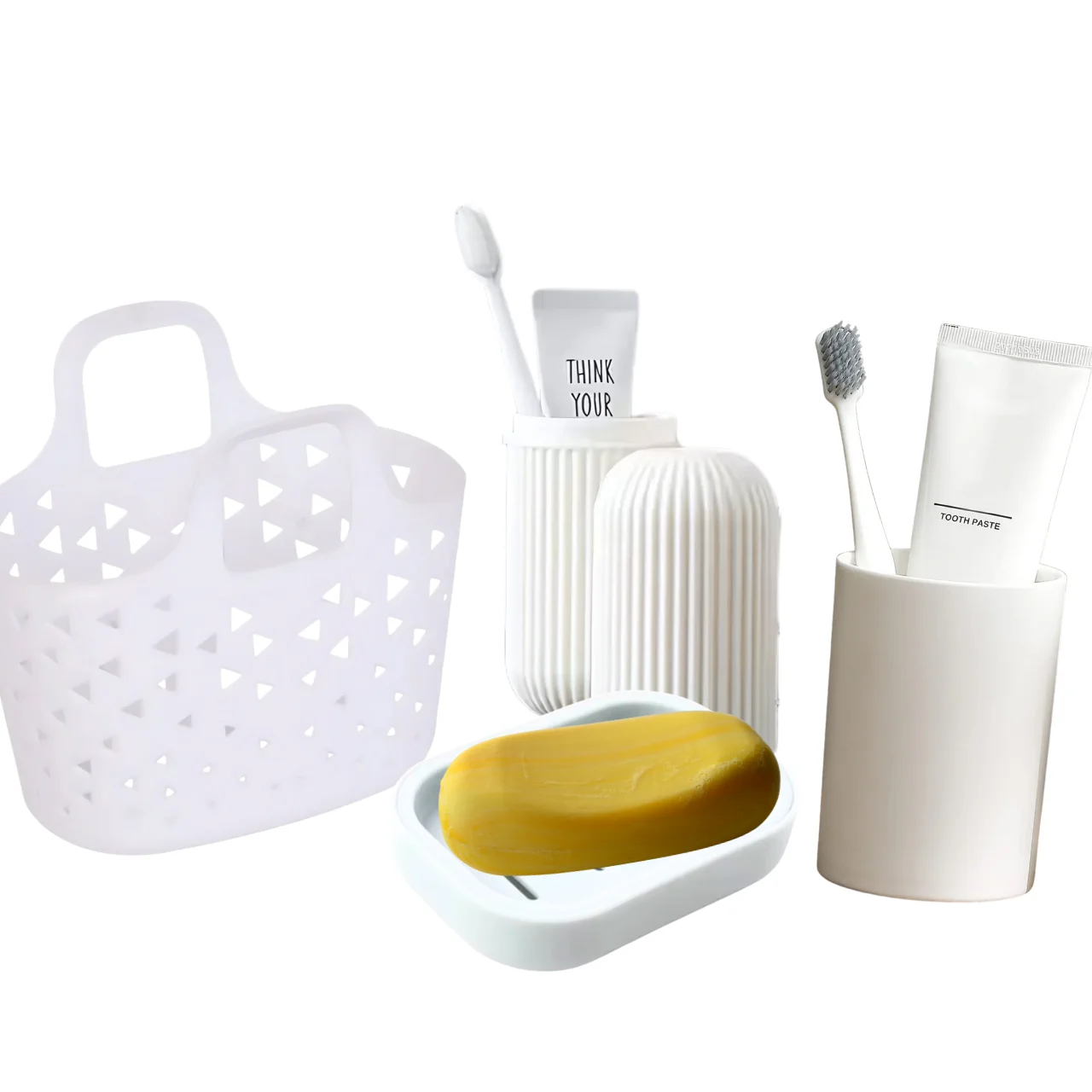 Kit de Higiene 4 em 1 para Banheiro — Porta Escova, Copo, Saboneteira e Cesta Organizadora com Design Moderno e Funcional - Imagem 2