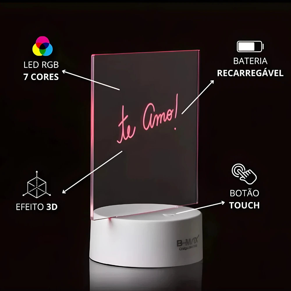 Luminária 3D de Mesa com LED e Caneta – Efeito Ilusão Óptica, Escrita Personalizável e 7 Cores - Imagem 3